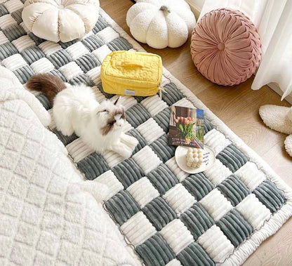 Tapis pour Animaux en Forme de Carré, Grand Plaid Doux Crème – Couverture de Lit ou de Canapé pour Chien